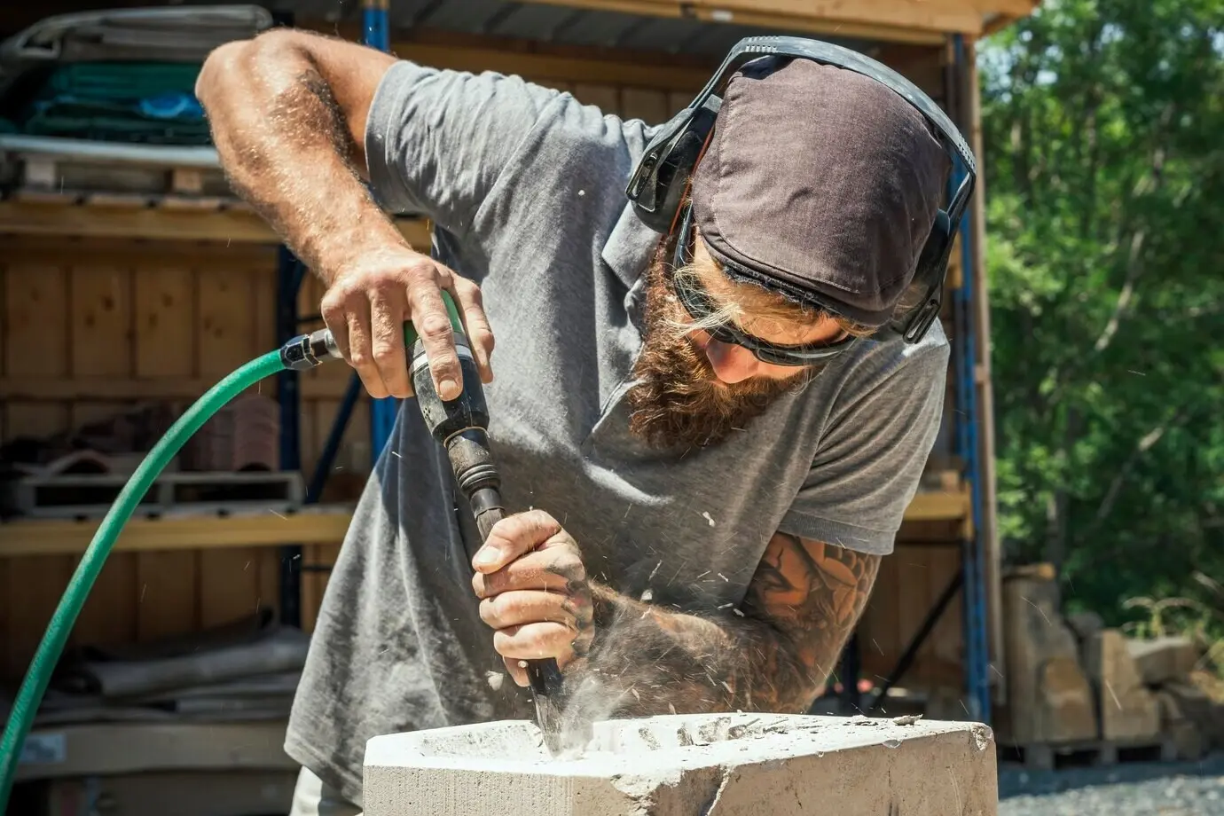 Stonecutter outdoors